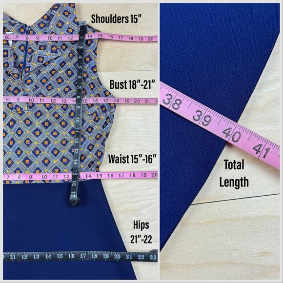 Vintage 1970s Blue Sleeveless Collar A-Line Minidress - Picture 8 of 9